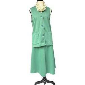 Vintage Fire Islander 60s/70s Mint Green Sleeveless Tunic Top Skirt Set w Scarf